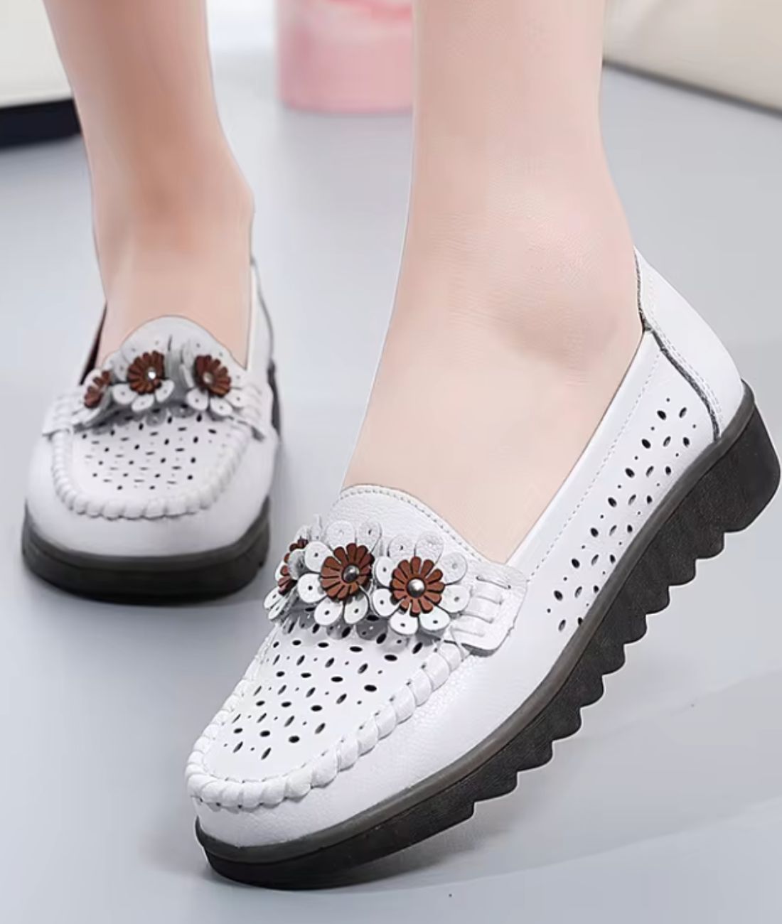 Mocassins en Effet cuir À Motifs Floraux Pour Femme