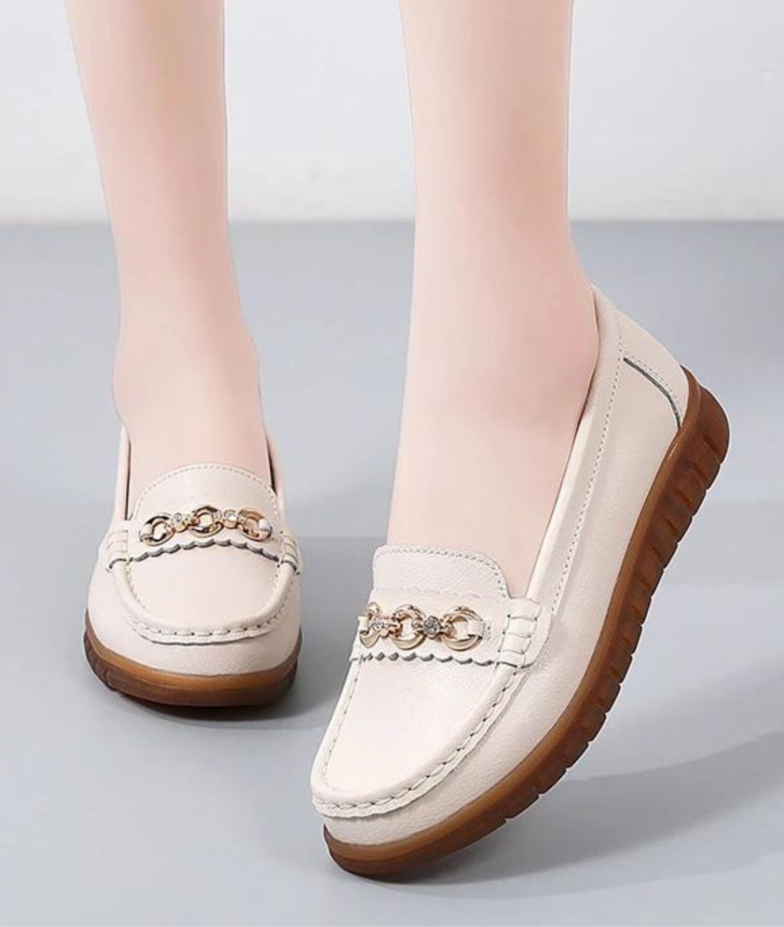 Mocassins en Effet cuir Rehaussés De Détails Dorés Pour Femmes