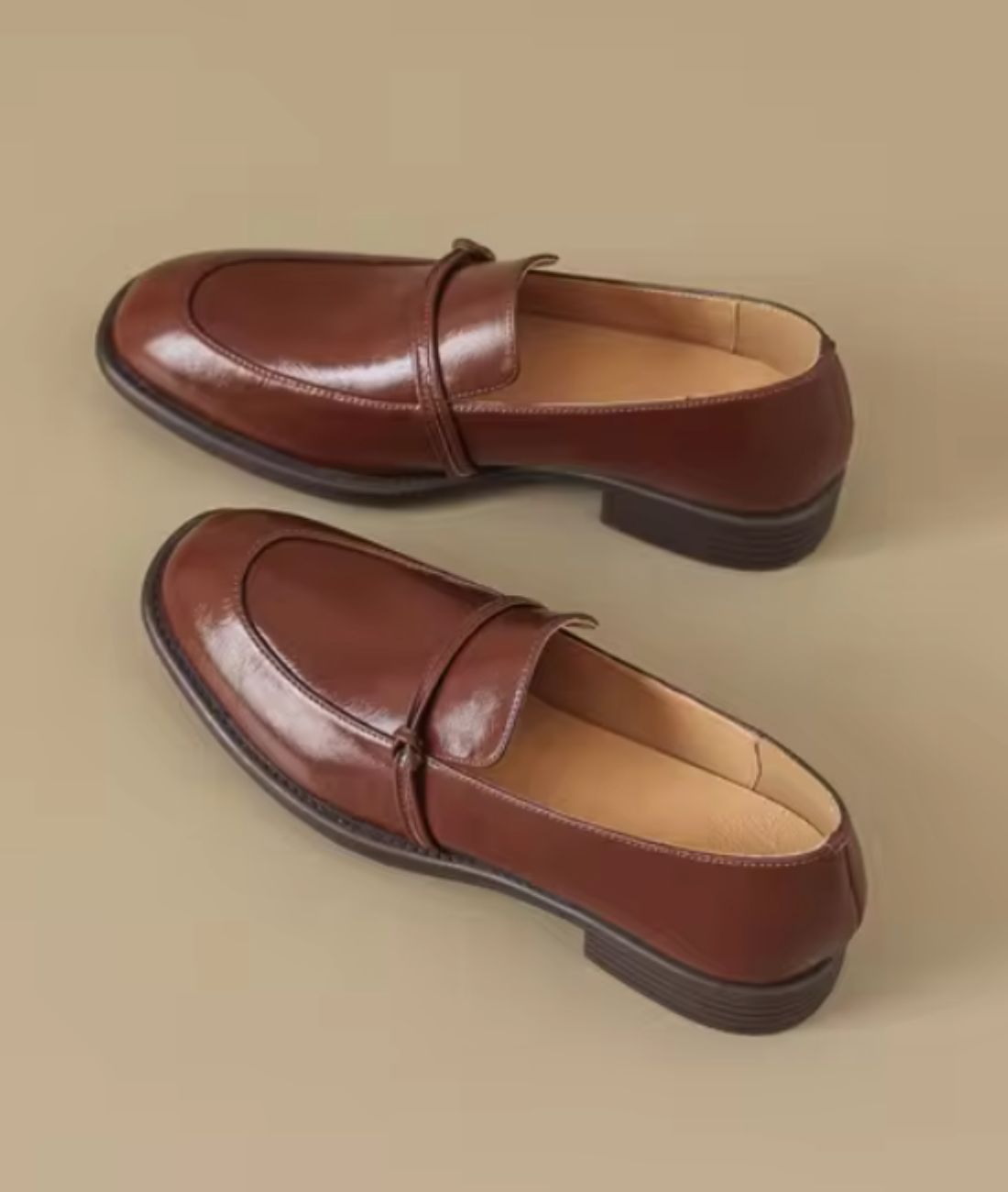 Mocassins en Effet cuir À Talons Épais Et Carré Pour Femmes