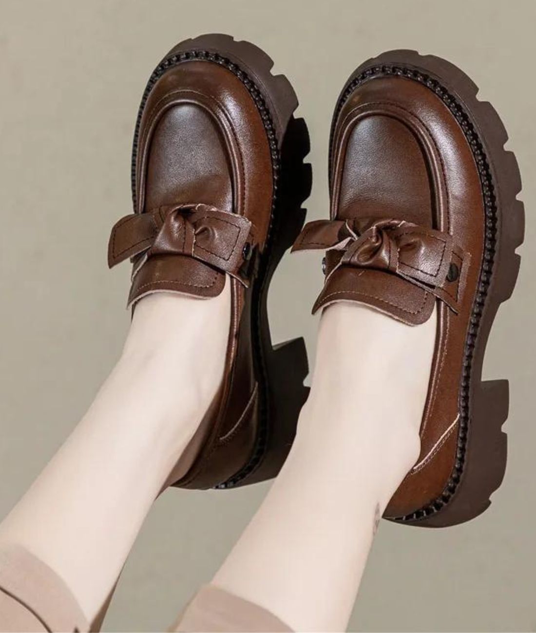 Mocassin à Plateforme en Cuir Marron Classique – Femme