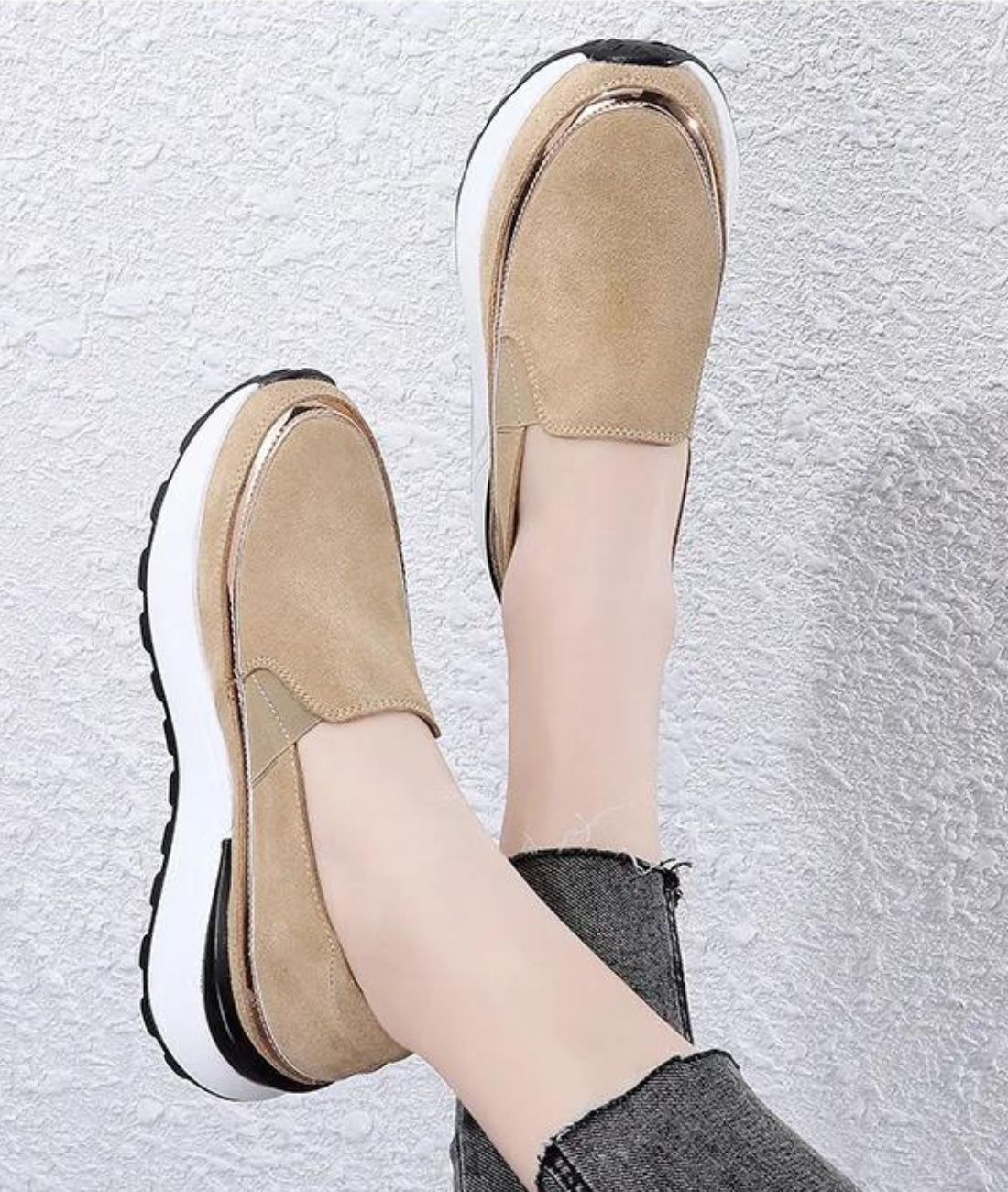 Mocassin en Daim Beige Sable à Plateforme – Femme