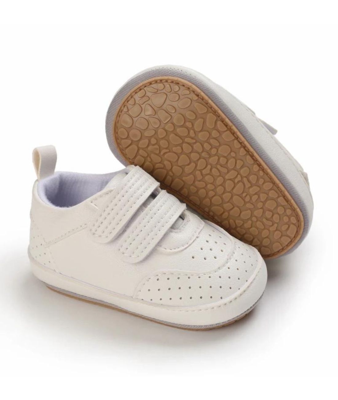 Mocassin à Fermeture Velcro en Cuir Blanc – Bébé