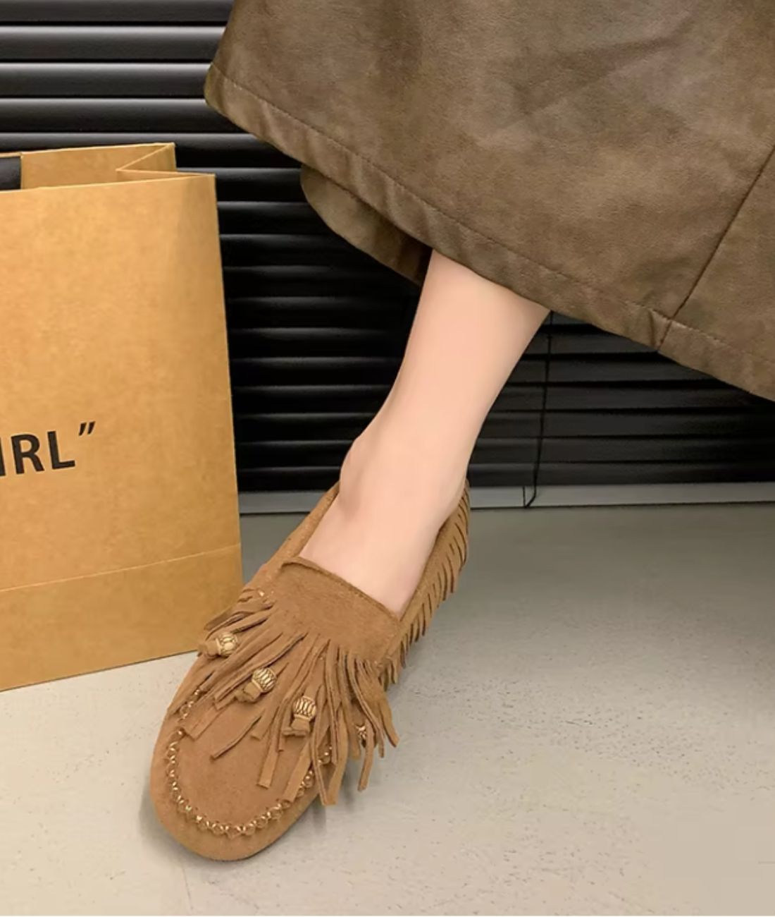 Mocassins À Franges En Suédine Pour Femme