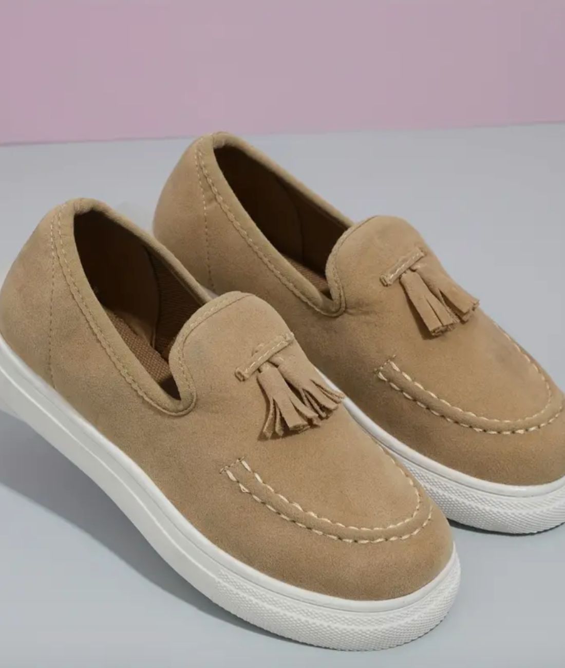 Mocassins À Gland Beige Semelle Épaisse Pour Femme