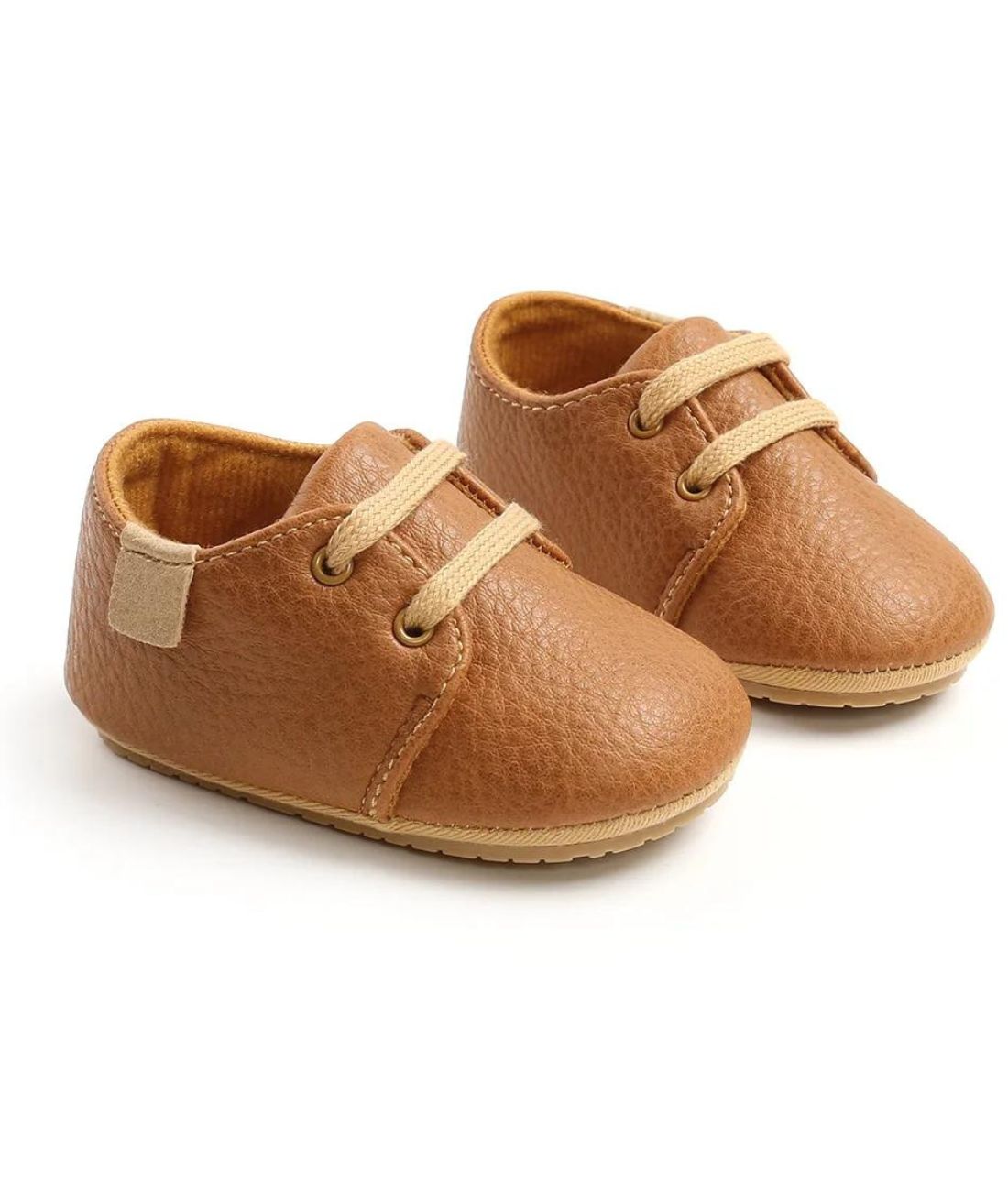 Mocassin à Lacets en Cuir Grainé Camel – Bébé