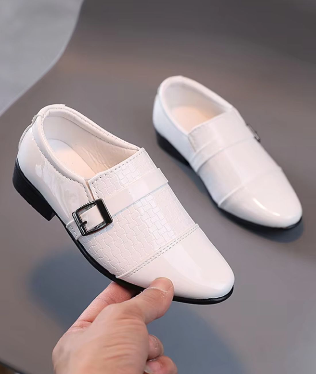Mocassin de Mariage en Cuir Blanc – Enfant
