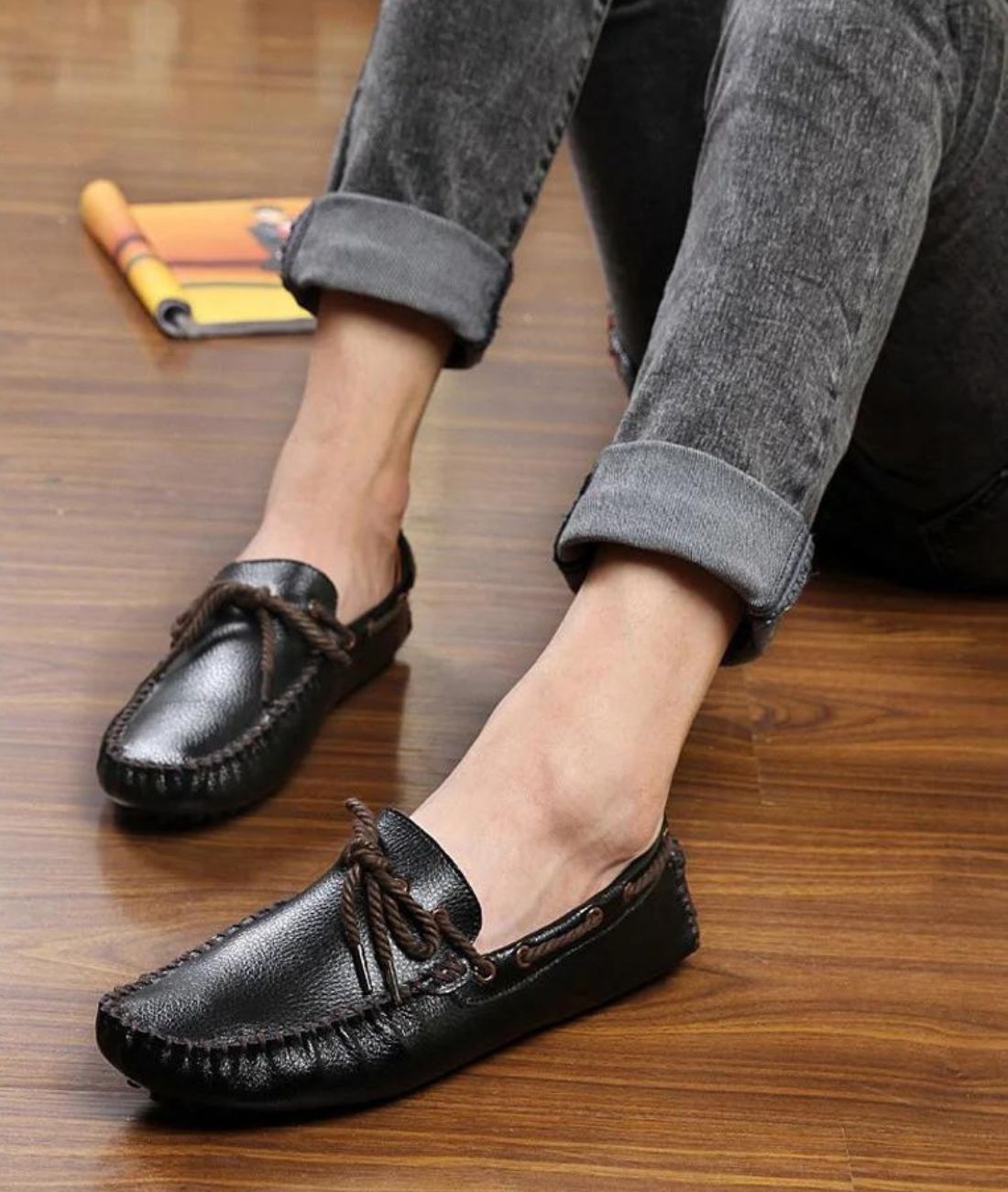 Mocassins Noirs Classiques en Effet cuir Synthétique Pour Homme