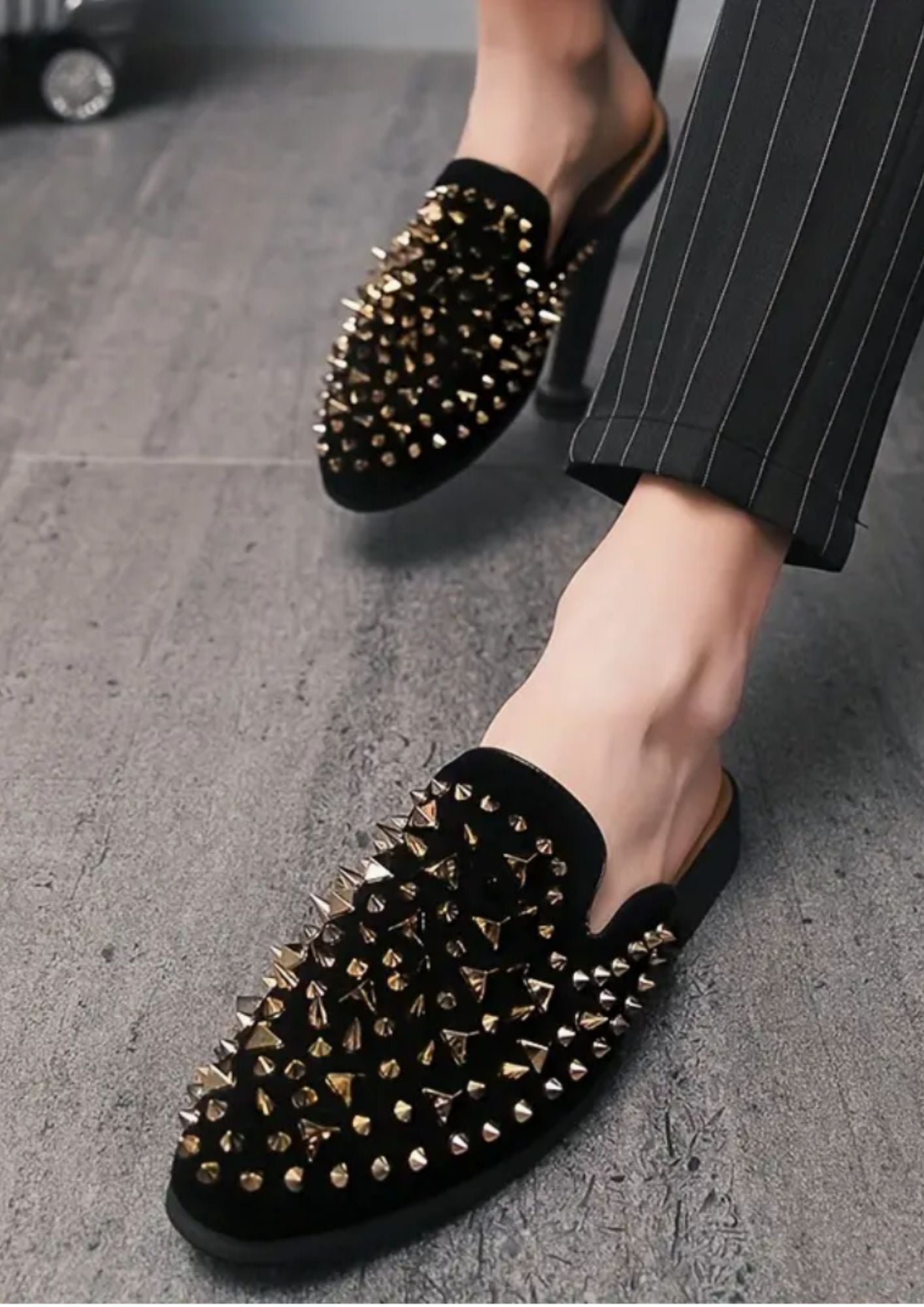 Mocassins Noirs En Strass Dorés Pour Hommes