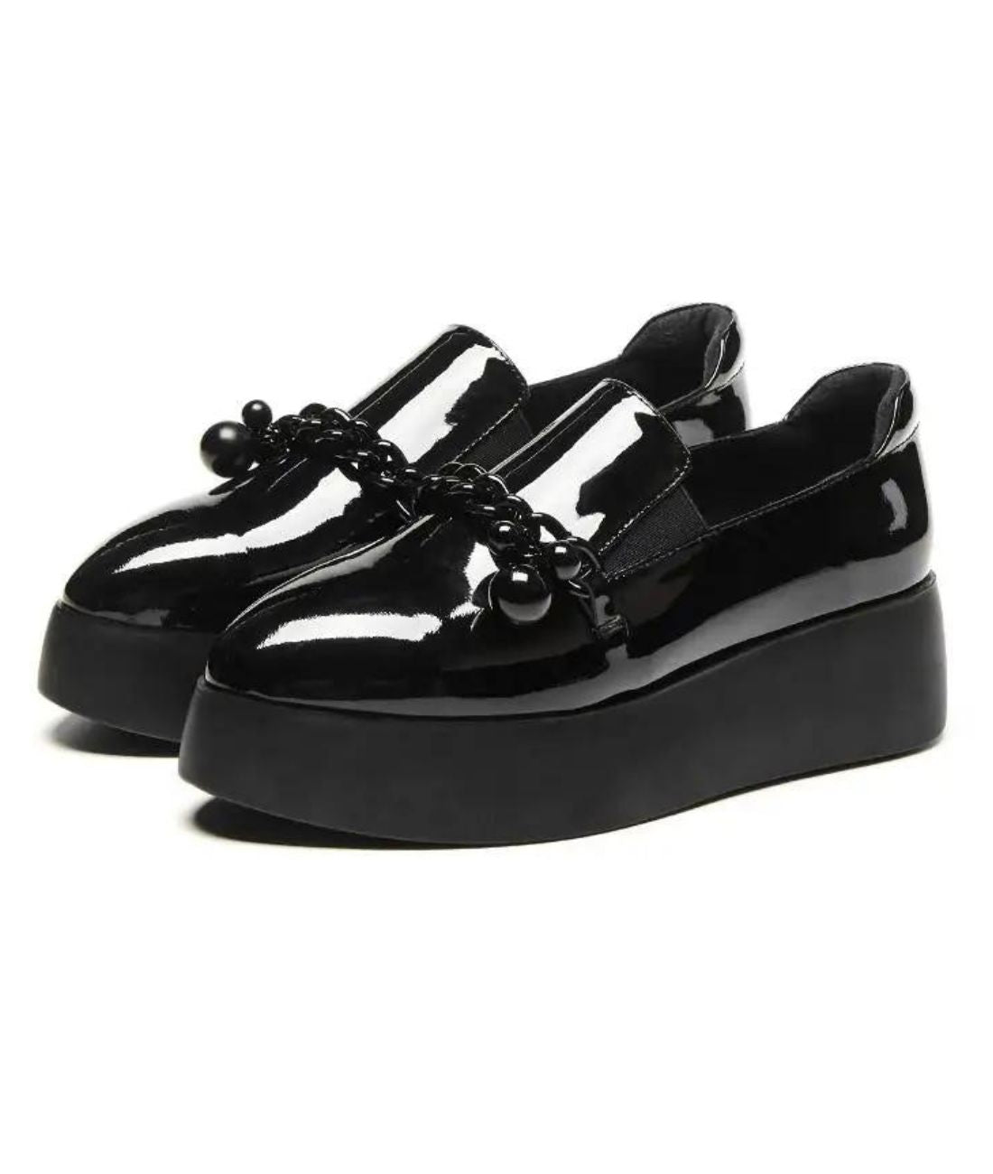 Mocassin à Plateforme en Vernis Noir Profond – Femme