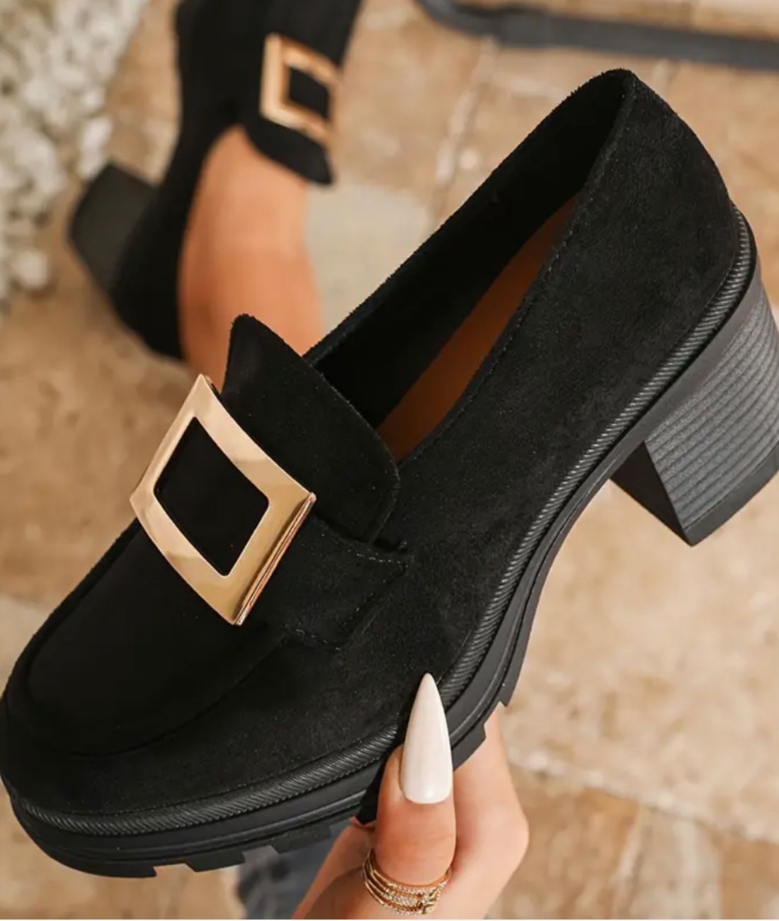 Mocassin à Plateforme en Cuir Noir Profond – Femme