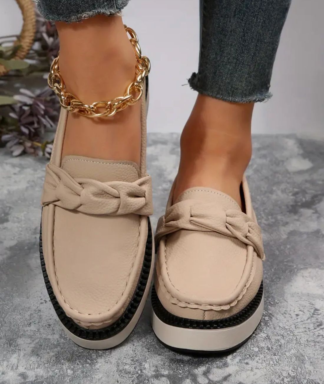 Mocassin à Plateforme en Cuir Suédé Beige Sable – Femme