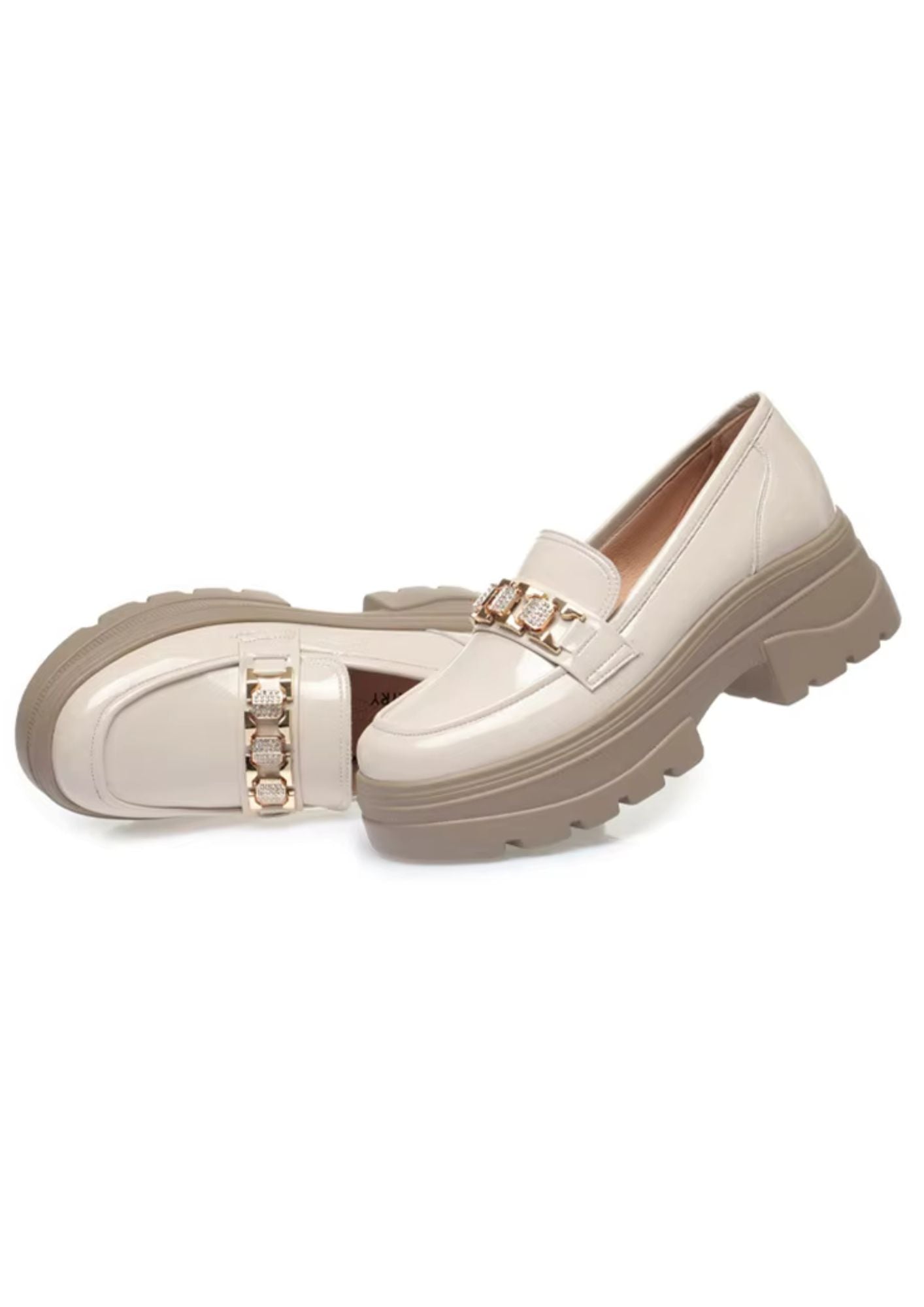 Mocassin à Plateforme en Vernis Crème – Femme