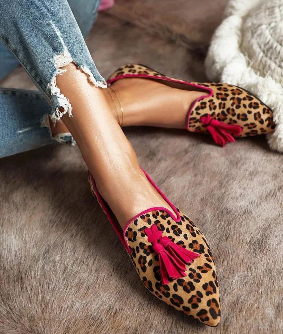 Mocassin Plat à Glands en Imprimé Léopard – Femme