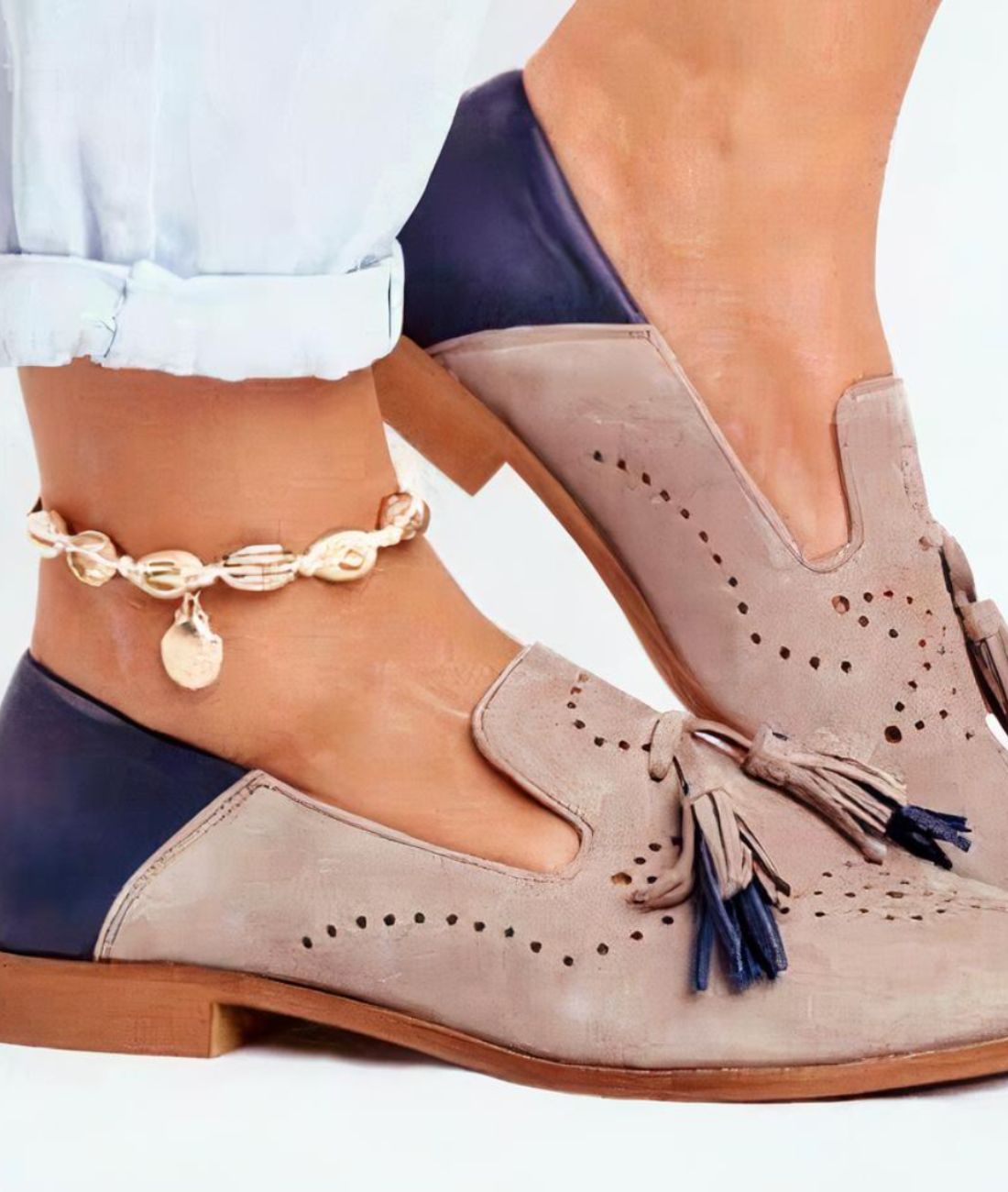 Mocassins Rose Et Bleu À Glands Pour Femme