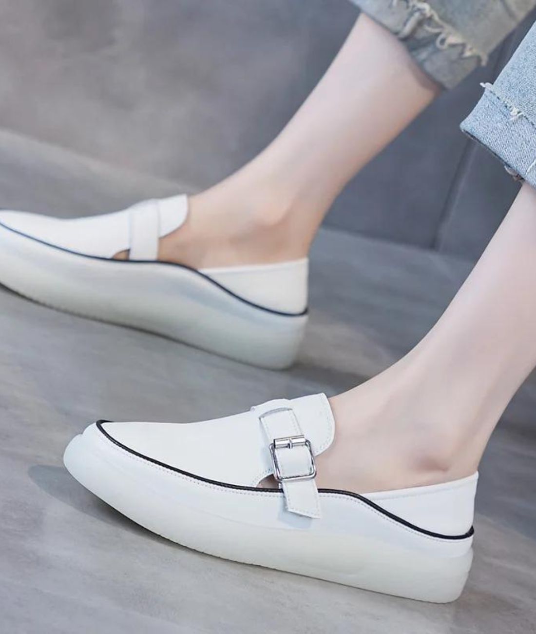 Mocassins À Semelle Épaisse en Effet cuir Pour Femme