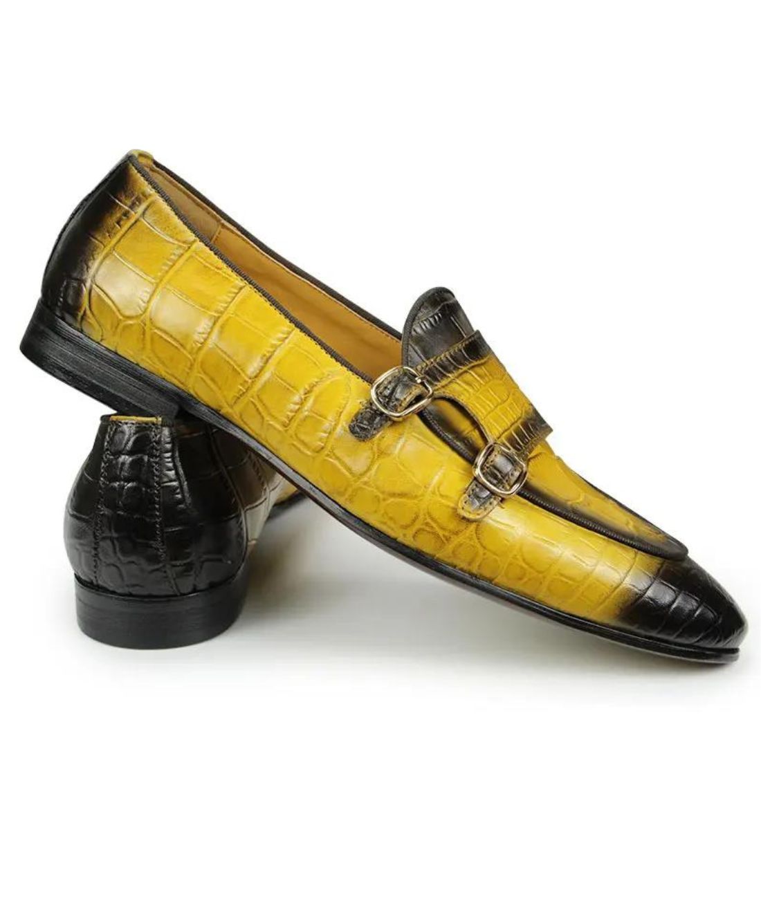 Mocassin Souple Bicolore en Effet Cuir Jaune – Homme