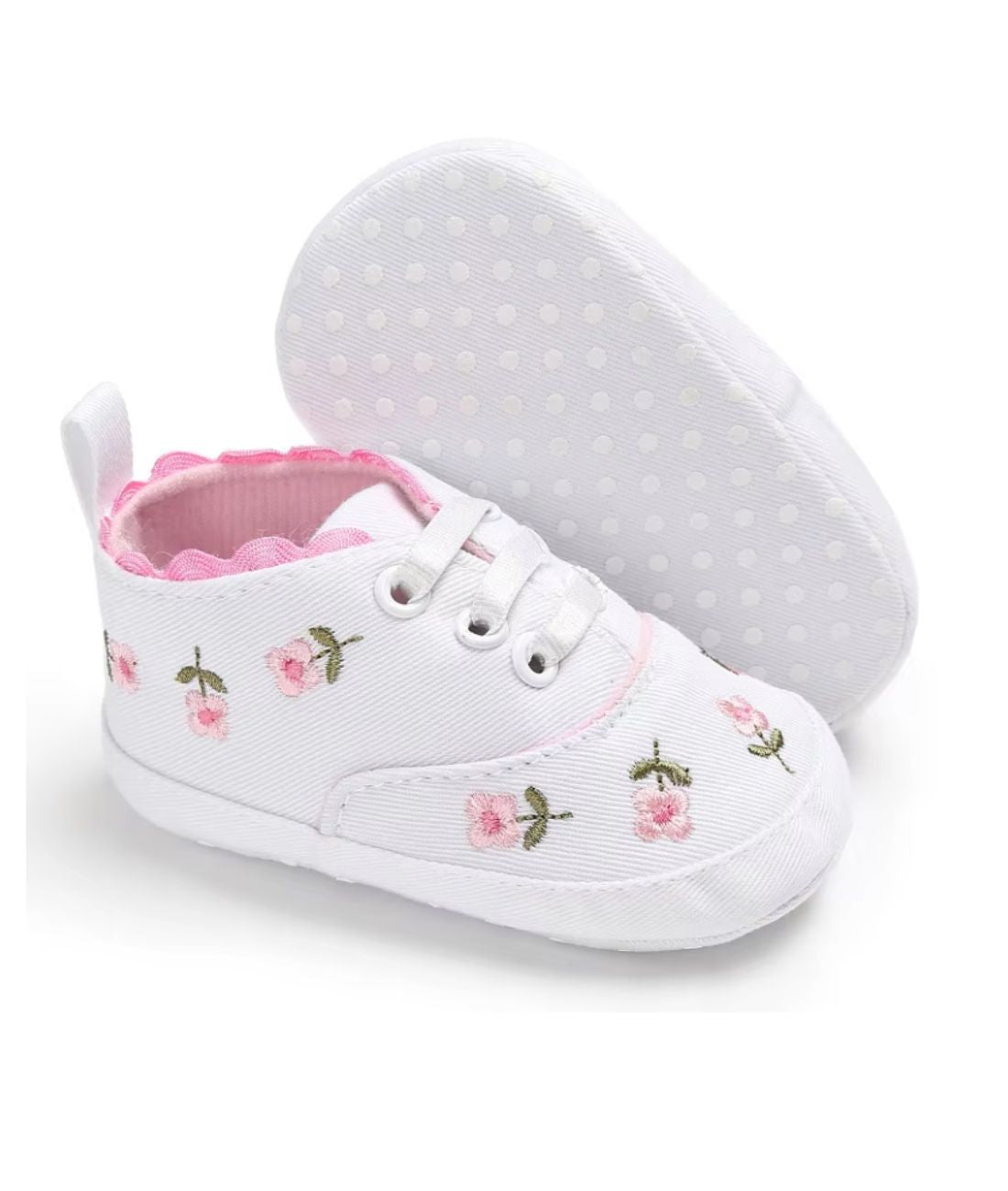 Mocassin Souple en Cuir Blanc Floral – Fille