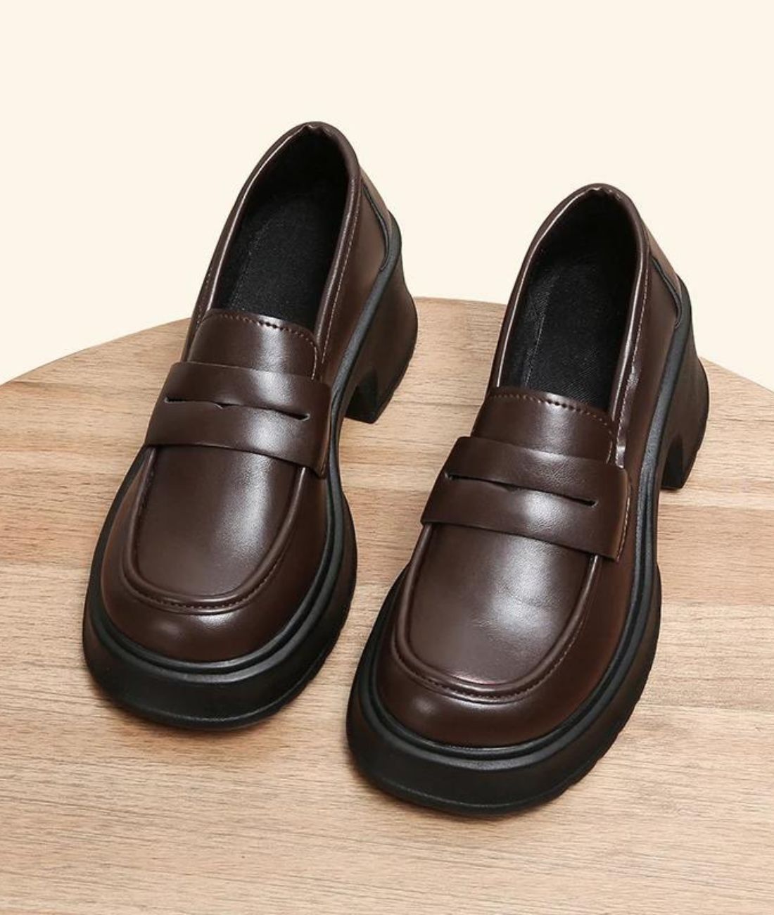 Mocassin à Plateforme en Cuir Marron Café – Femme