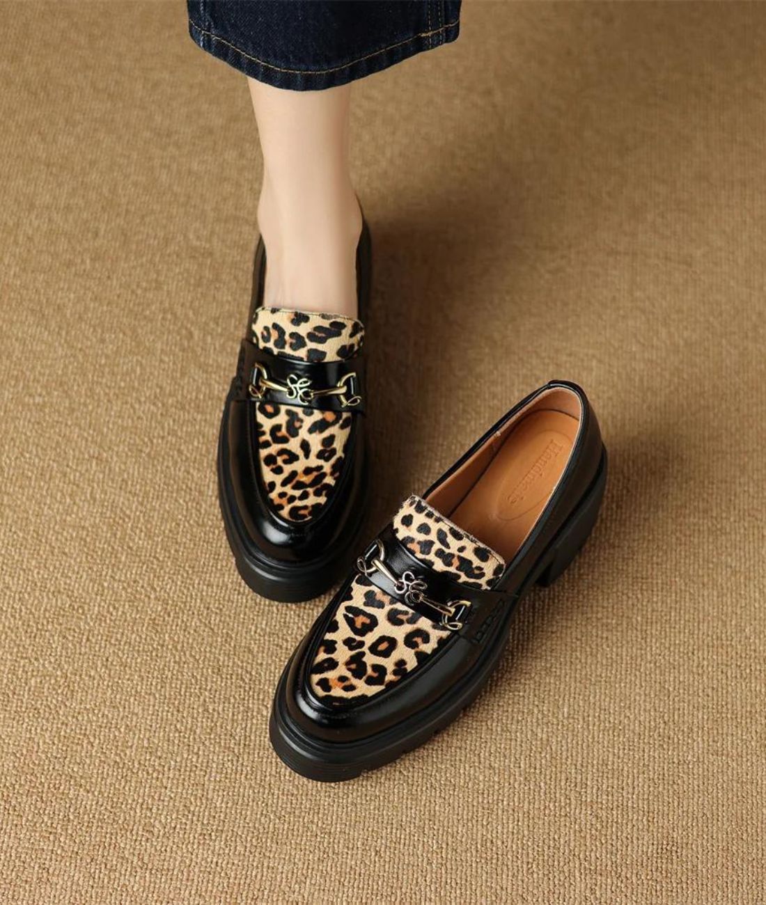 Mocassin Style British en Cuir Léopard – Femme