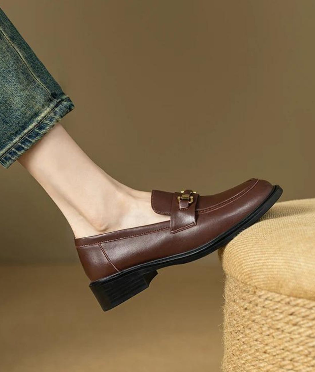 Mocassins À Talons en Effet cuir Pour Femmes