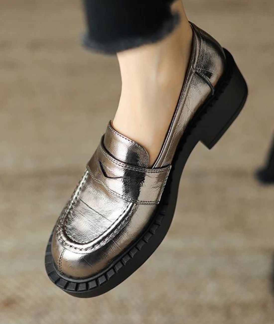 Mocassins À Talons À Semelle Épaisse Noire Pour Femmes
