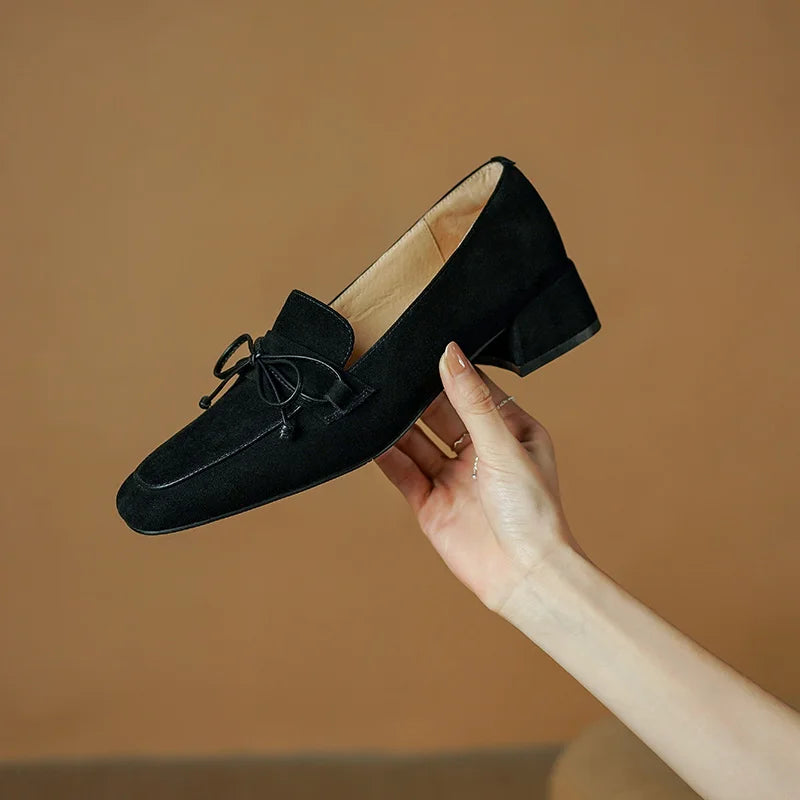 Chaussure Femme Lacet à Talon en Daim Noir