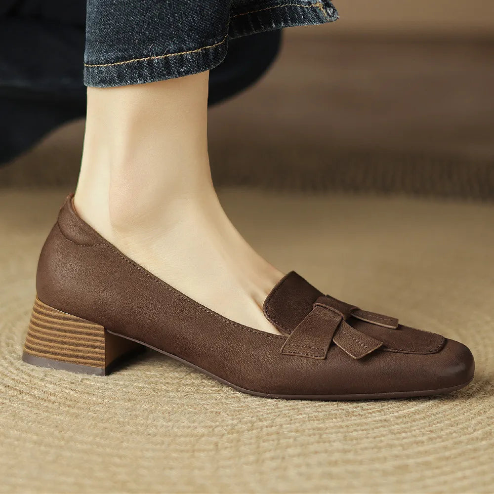 Chaussure Noeud Papillon pour Femme en Cuir Marron