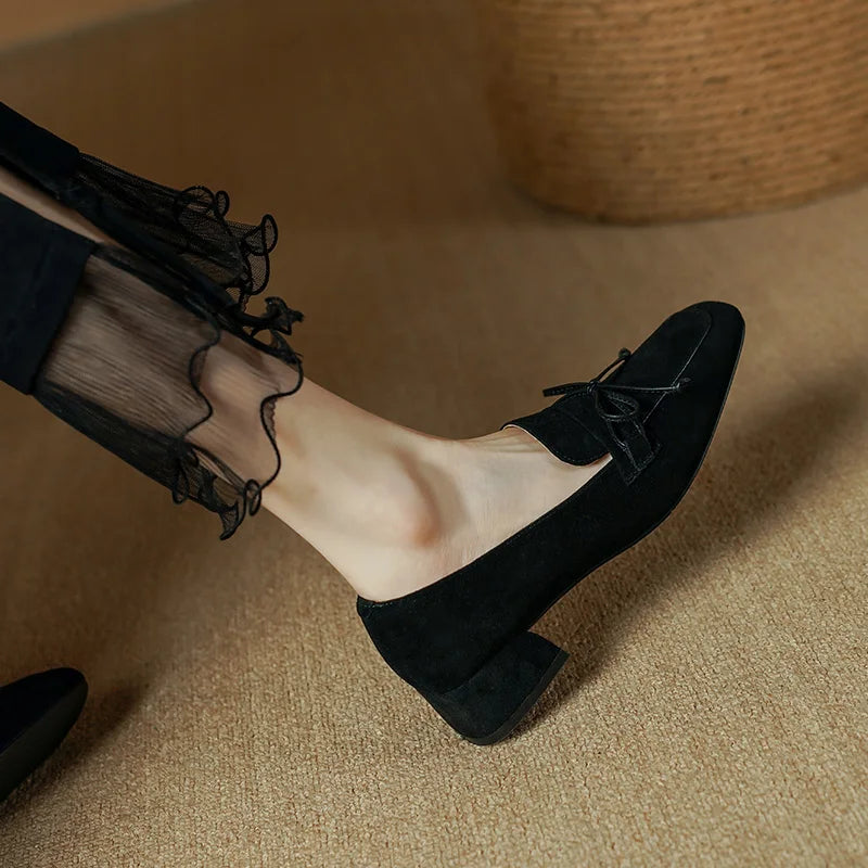 Chaussures Femme Lacet à Talon en Daim Noir