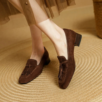 Chaussures à Gland en Daim Marron pour Femme