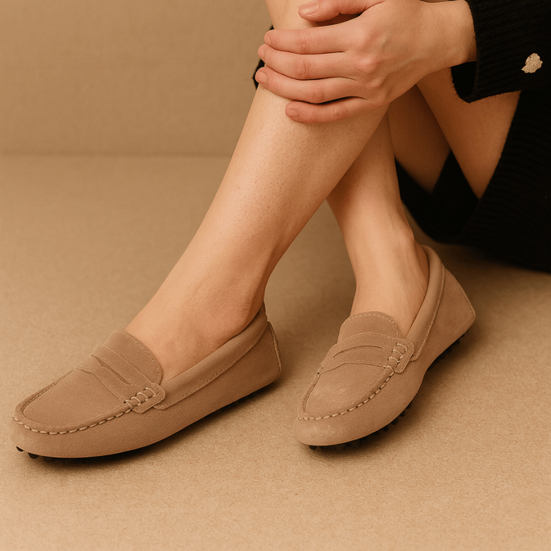 Mocassin Été Femme en Daim et Cuir - Kaki