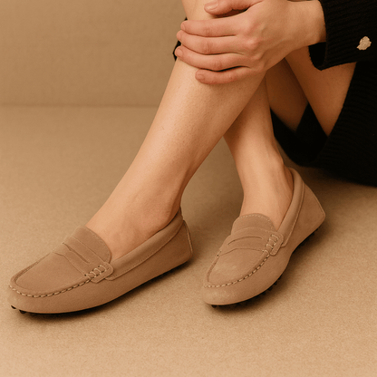 Mocassin Été Femme en Daim et Cuir - Kaki