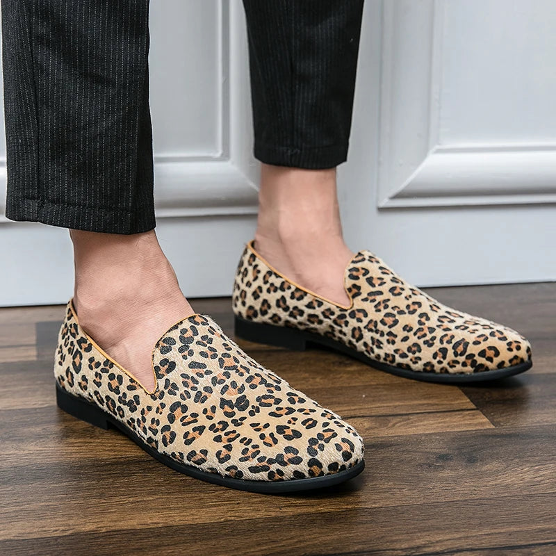 Mocassin Léopard Homme en Cuir et Daim