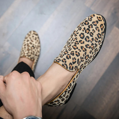 Mocassin Léopard Homme en Cuir et Daim