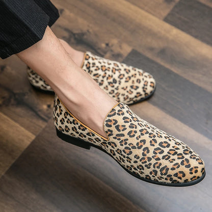 Mocassin Léopard Homme en Cuir et Daim
