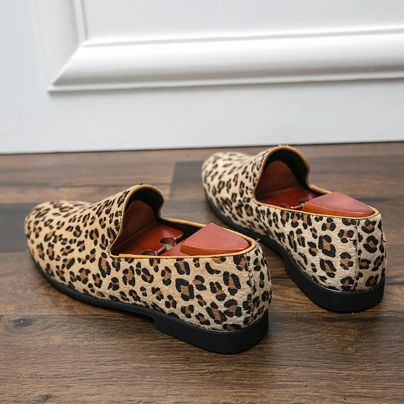Mocassin Léopard Homme en Cuir et Daim