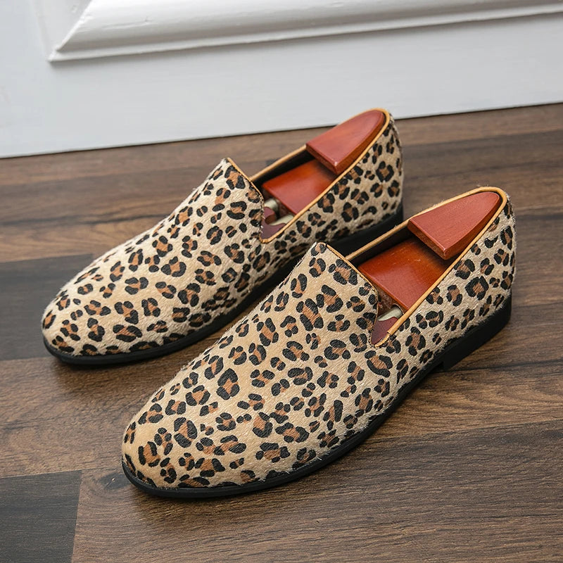 Mocassin Léopard Homme en Cuir et Daim
