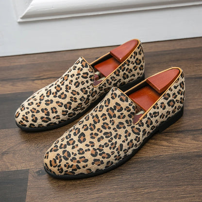 Mocassin Léopard Homme en Cuir et Daim