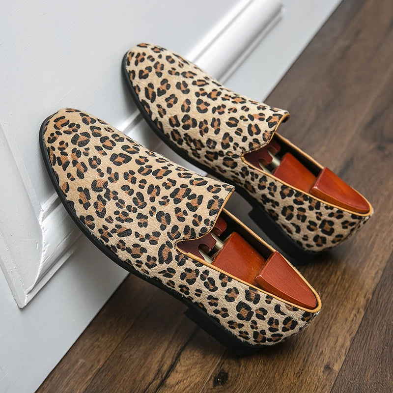 Mocassin Léopard Homme en Cuir et Daim