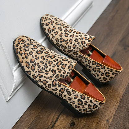 Mocassin Léopard Homme en Cuir et Daim