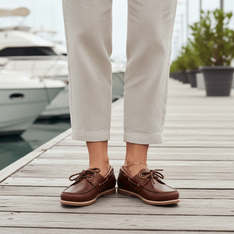 Mocassin Bateau Femme en Cuir - Marron