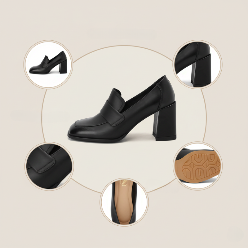 Mocassin Vintage à Talon 7 cm en Cuir - Noir