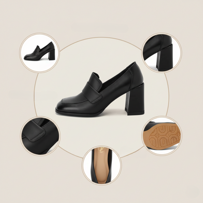 Mocassin Vintage à Talon 7 cm en Cuir - Noir