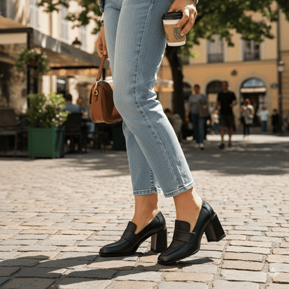 Mocassin Vintage à Talon 7 cm en Cuir - Noir