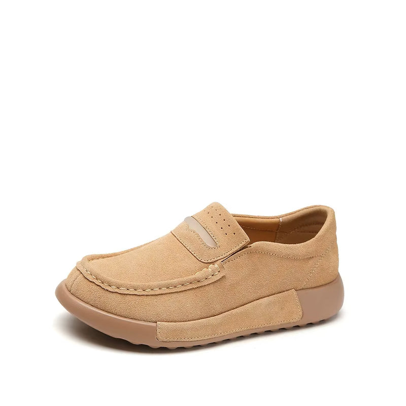 Mocassin Femme Compensé Daim -  Beige