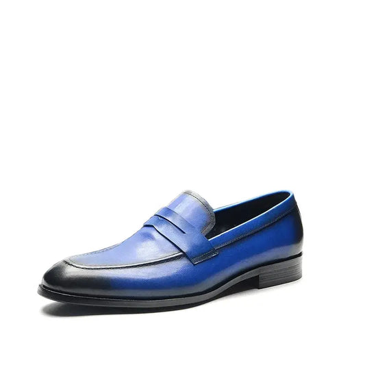 Mocassin Cuir Bleu Homme