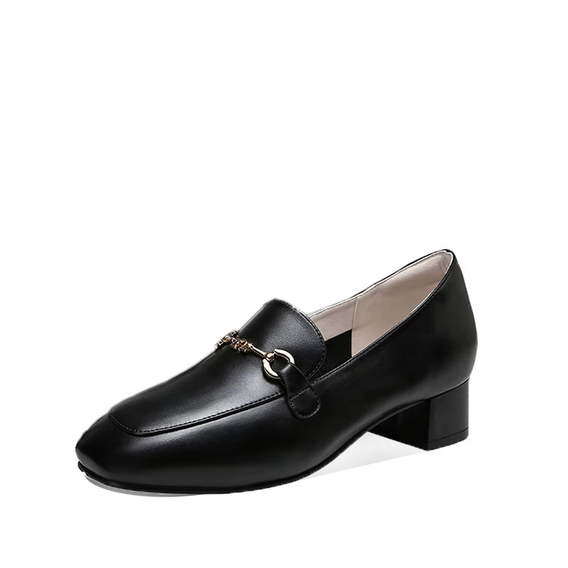 Mocassin Cuir Noir Femme à Talon 4 cm
