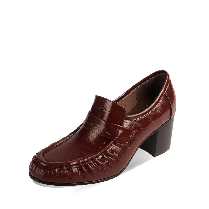Mocassin Cuir Souple à Talon 7 cm - Bordeaux
