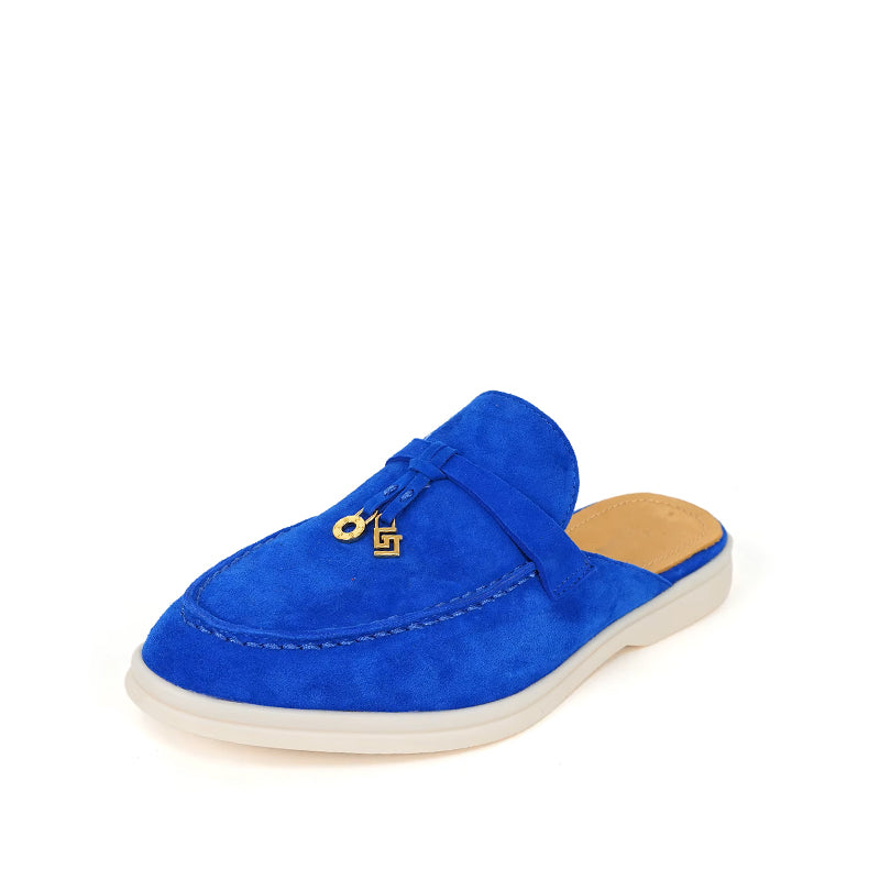 Mocassin Daim Femme Ouvert à Gland - Bleu Roi