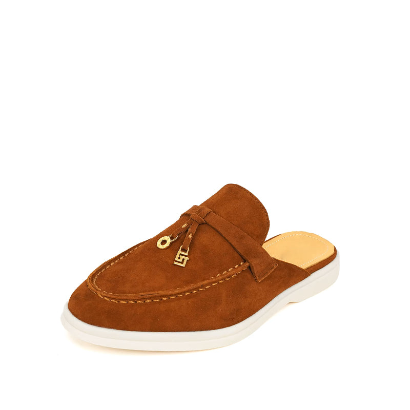 Mocassin Daim Femme Ouvert à Gland - Marron