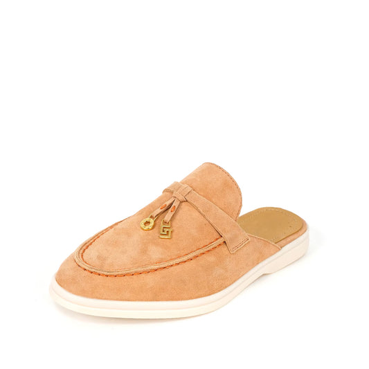 Mocassin Daim Femme Ouvert à Gland - Orange Clair